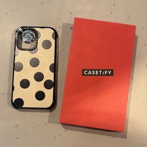 Casetify Cream and Black Polka Dot Phone Case